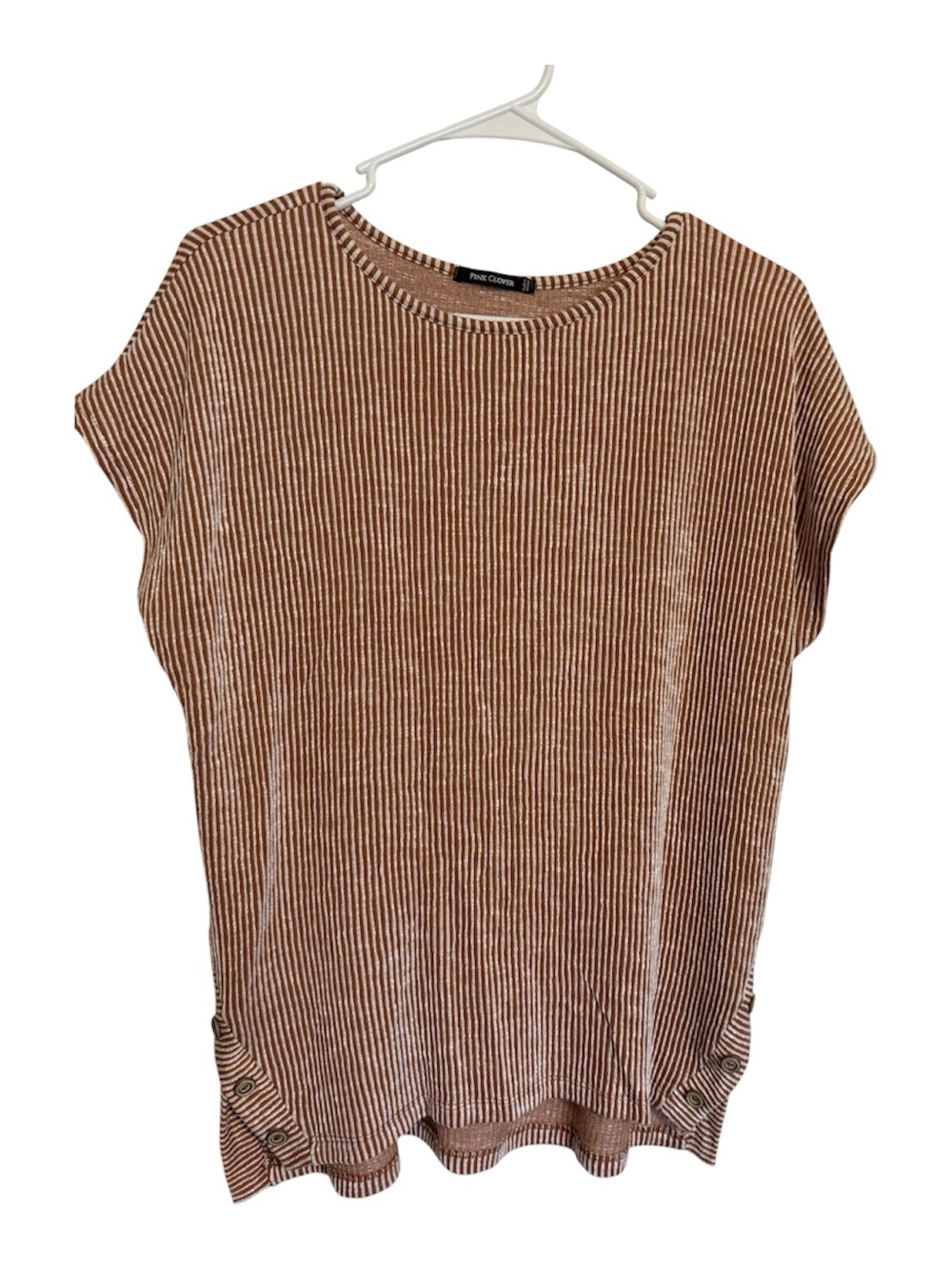 Pink Clover Copper Brown Striped Cap-Sleeve Knit Top large